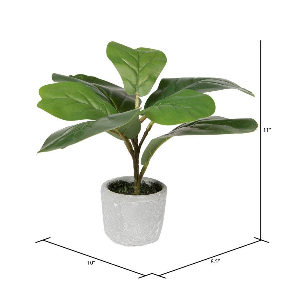Vickerman 11" Green Artificial Fiddle Leaf Fig Plant in Pot. Bed Bath
